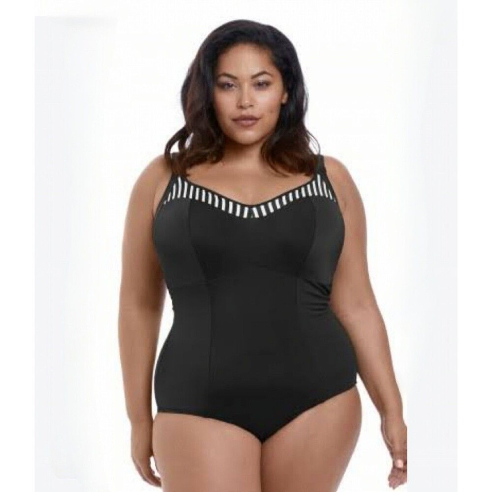 ELOMI 20 PLUS 3x/4x SWIMSUIT Black ONE PIECE Soft Cup, Tummy Control CRUISE POOL